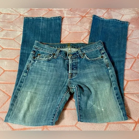 7 For All Mankind Blue Flare Jeans - Picture 2 of 7